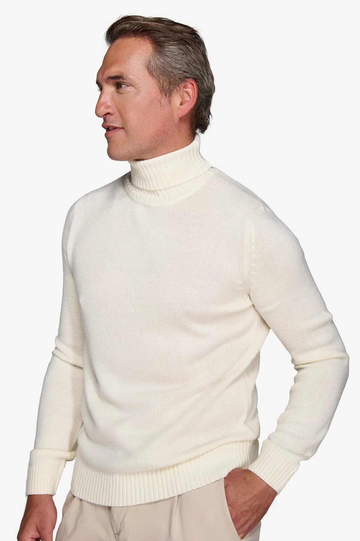 Pulover cu guler pe gât YUTM18-4007 Alb