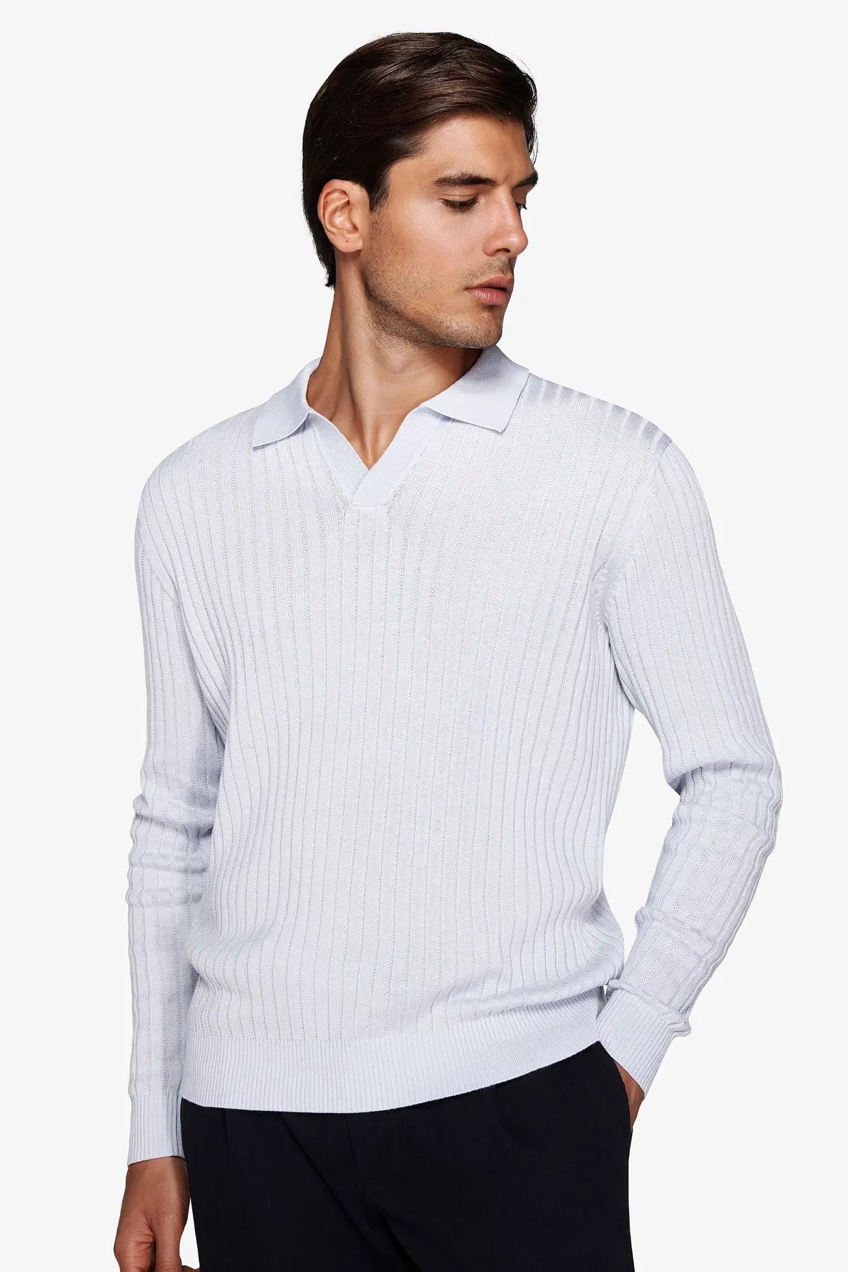 Pulover  cu guler deschis YUTM54-4563 Albastru deschis