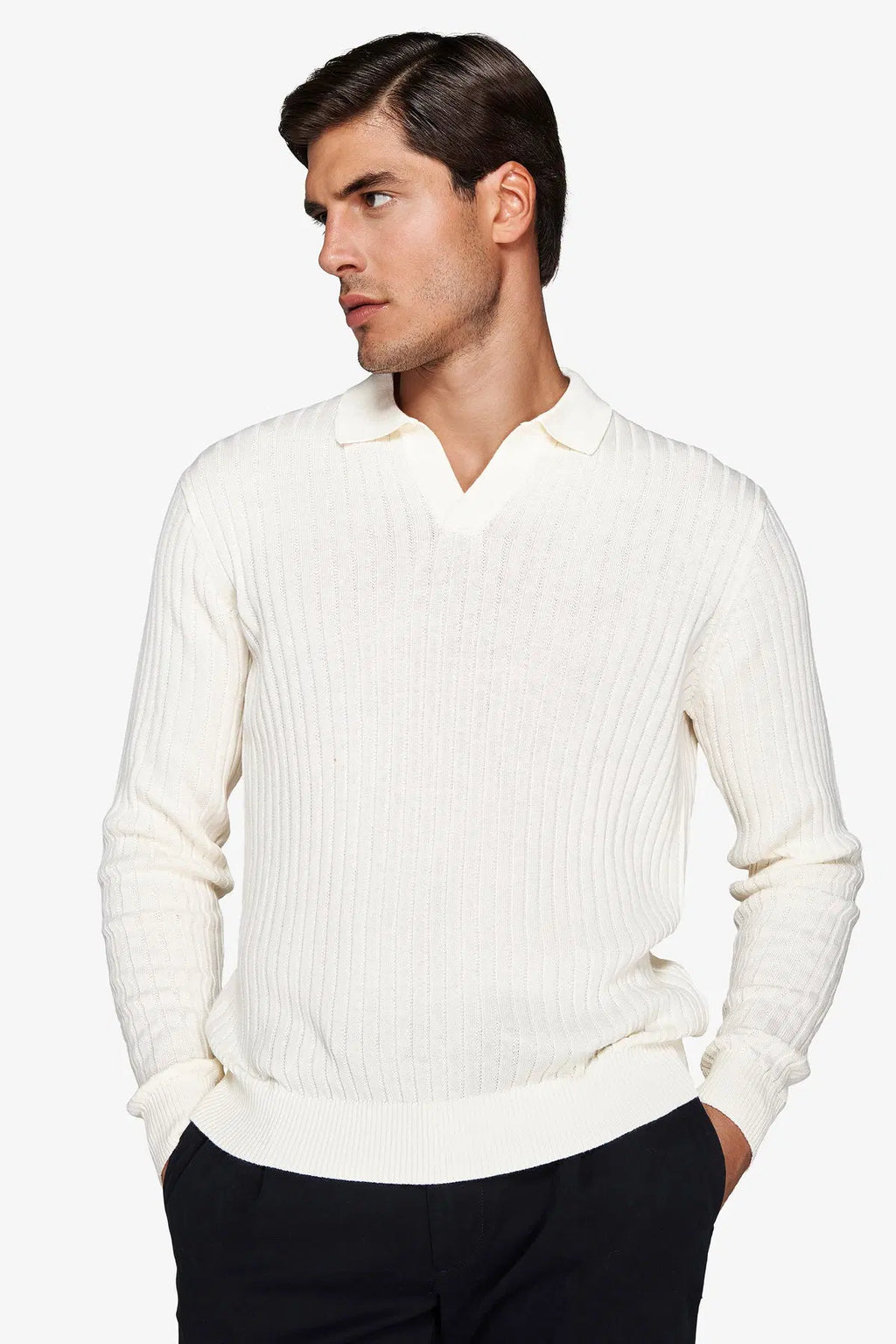 Pulover  cu guler deschis YUTM54-4563 Alb