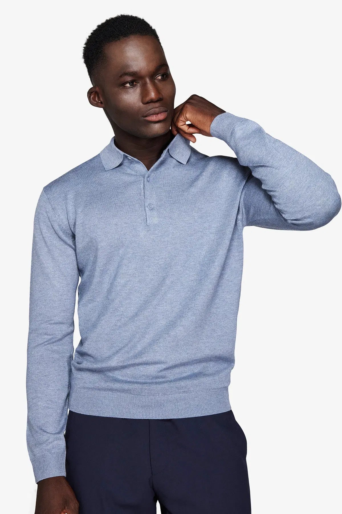 Pulover cu guler polo CAIM48-1401 Albastru deschis