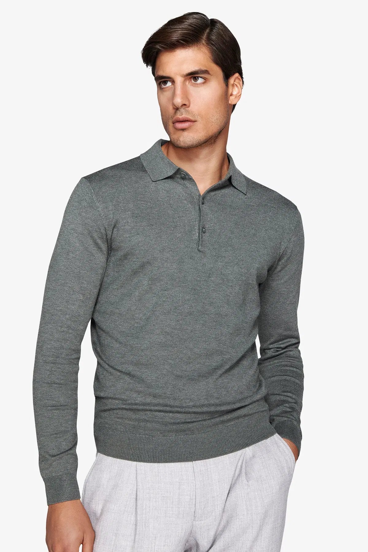 Pulover cu guler polo CAIM48-1401 Verde